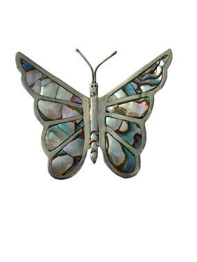 Vintage Abalone Shell Butterfly Brooch Hecho En Mexico Inlaid Butterfly Pin 2.5